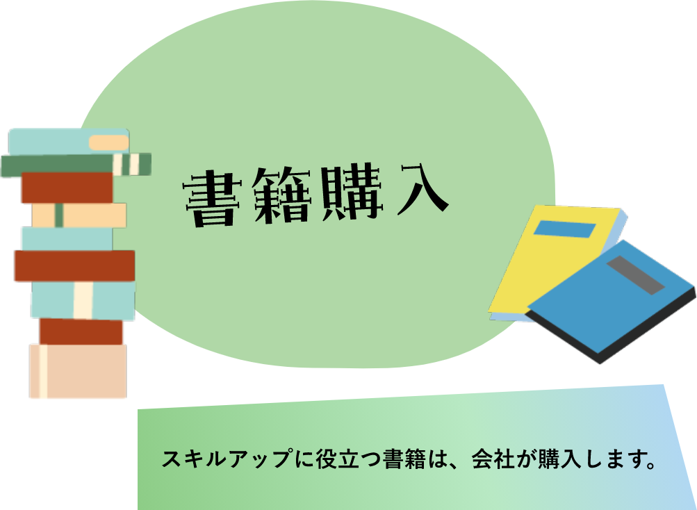 書籍購入　スキルアップに役立つ書籍は、会社が購入します。